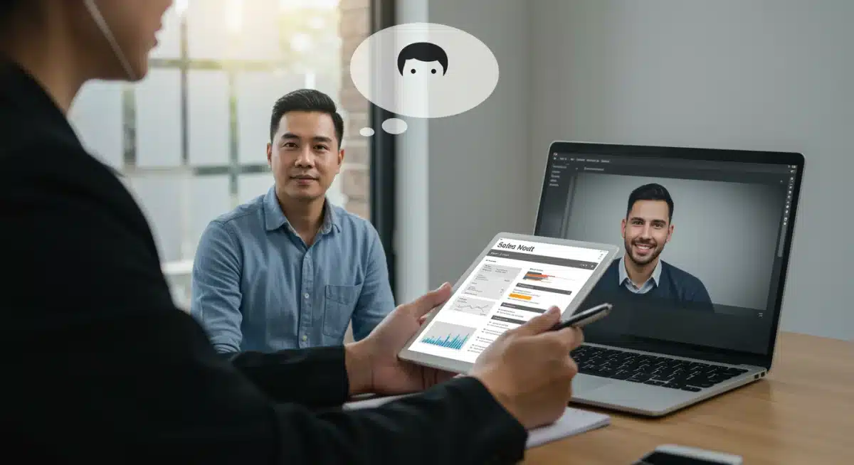 Salesperson actively listening to client needs during a virtual meeting