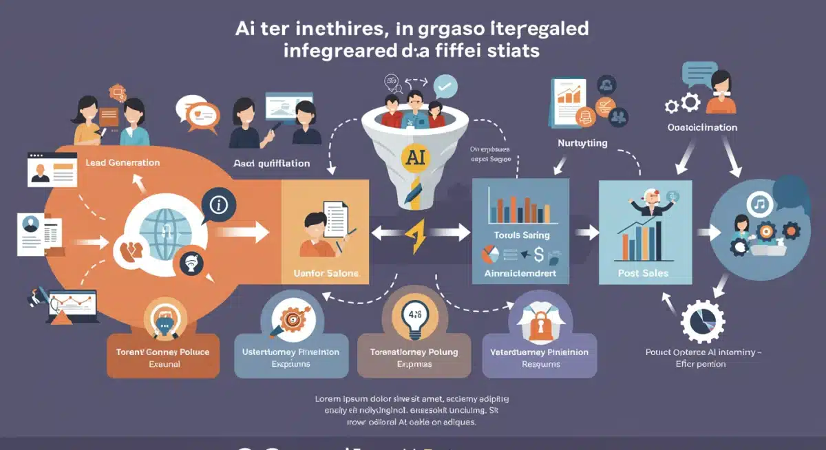 Infographic showing AI integration across the sales funnel, detailing efficiency gains and time savings.