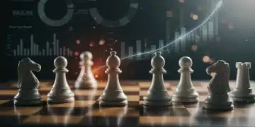 Strategic chess game board with business pieces, competitive sales analysis