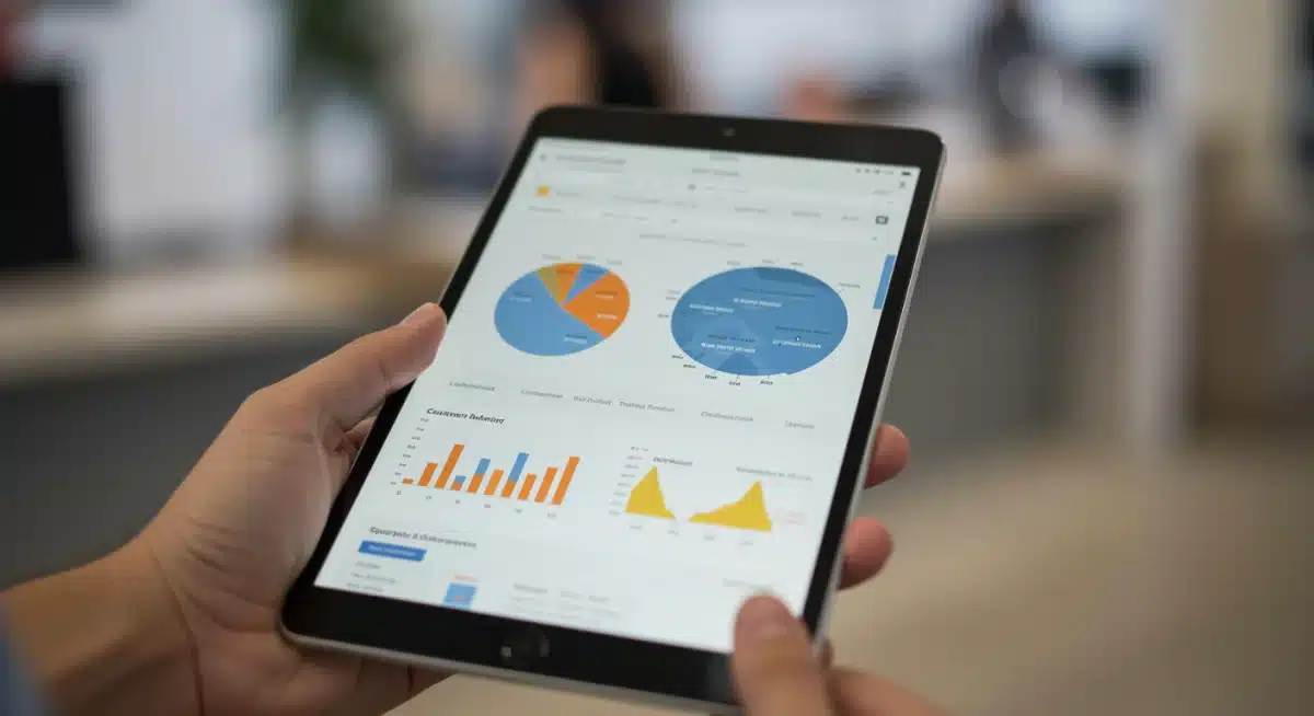 Hand analyzing customer behavior insights on Squarespace Commerce analytics dashboard