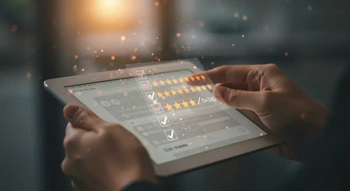 Customer feedback survey on a digital tablet