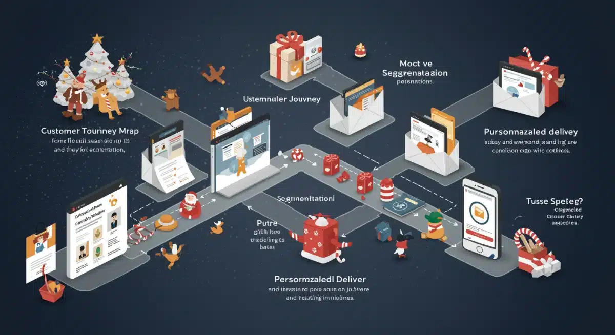 Infographic depicting personalized customer journey from data to conversion during holiday shopping.