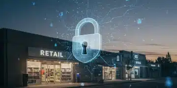 Digital lock protecting retail stores, symbolizing robust cybersecurity measures for US retail in 2025