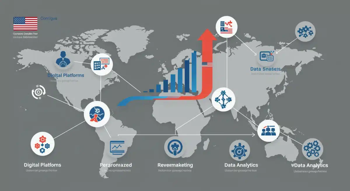 Infographic depicting digital sales strategies and data analytics leading to revenue growth.
