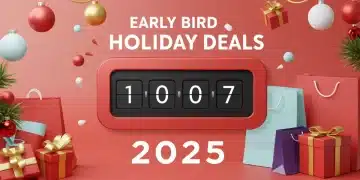 Festive 'Early Bird Holiday Deals 2025' banner on an e-commerce site