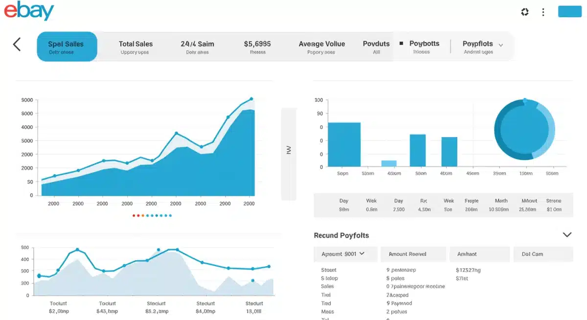 Screenshot of eBay's new seller reporting dashboard with sales analytics.