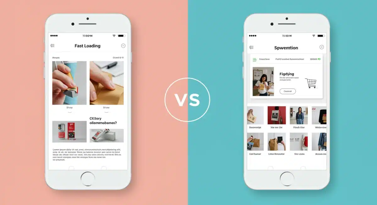 Comparing fast and slow mobile e-commerce experiences, highlighting the impact of optimization.