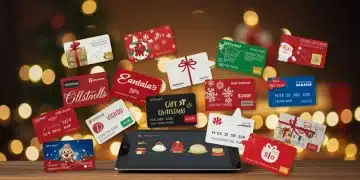 Festive holiday gift cards on display, representing increased sales and revenue potential.