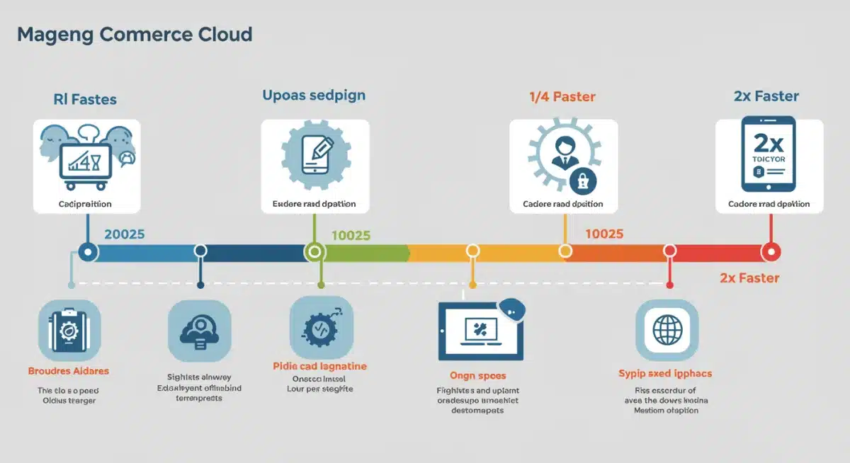 Infographic detailing Magento Commerce Cloud 2025 updates and performance improvements for US e-commerce.