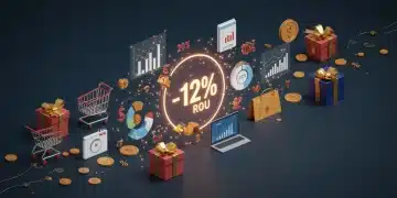 Charts, shopping cart, and festive elements symbolizing optimized holiday marketing budget.