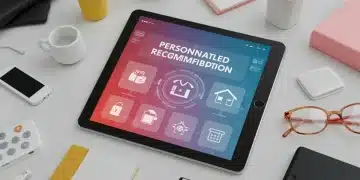 Digital tablet displaying personalized shopping experience with product recommendations and customer data insights