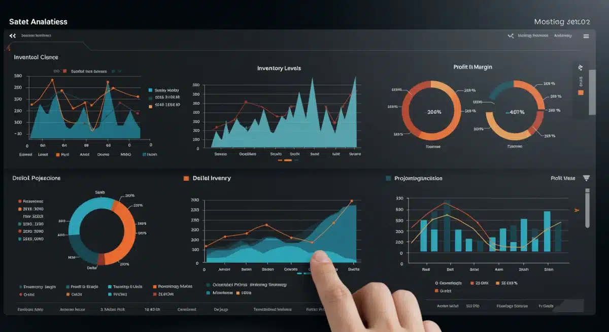 Data analytics dashboard showing sales trends and inventory optimization