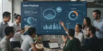 Sales team collaborating on digital sales playbook strategy