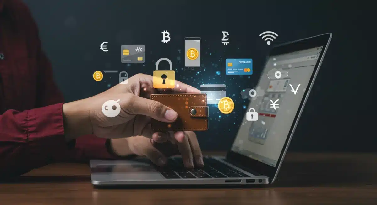 Secure online payment with digital wallet on laptop