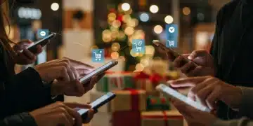 People engaging with social commerce on smartphones during holiday season