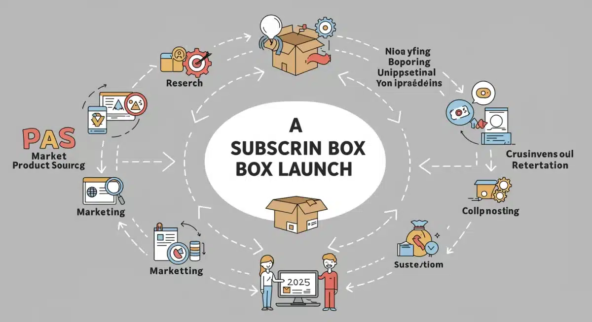 Infographic showing the essential steps for launching a successful subscription box service in the US market.