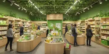 Modern retail store showcasing sustainable products and eco-friendly design