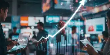 Illustration of US e-commerce growth with financial charts and digital shopping experience.