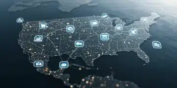 Digital visualization of US retail supply chain resilience with interconnected nodes and data flow.