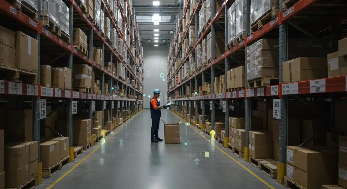 Warehouse worker scanning barcode for inventory management efficiency